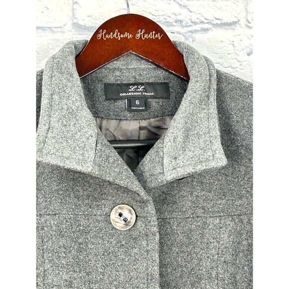 L L Collezioni Women Sz 6 Gray Wool Cashmere Blend Coat Long Sleeves Button Up - Picture 5 of 9